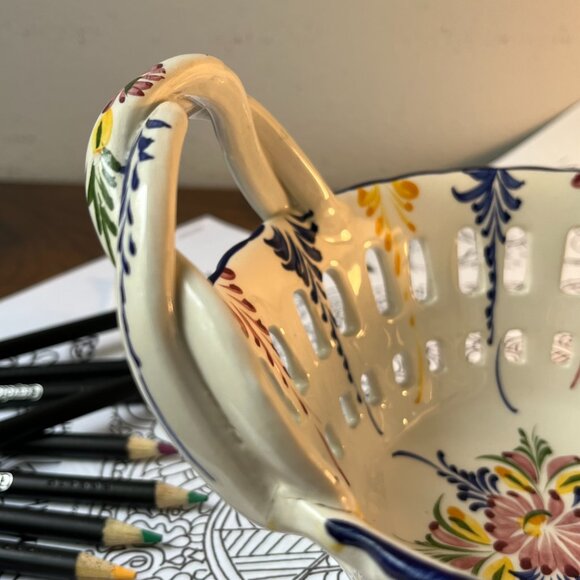 Porcelain Basket Reticulated Bowl Hand Painted RCCL Made in Portugal 903-P - Picture 7 of 14